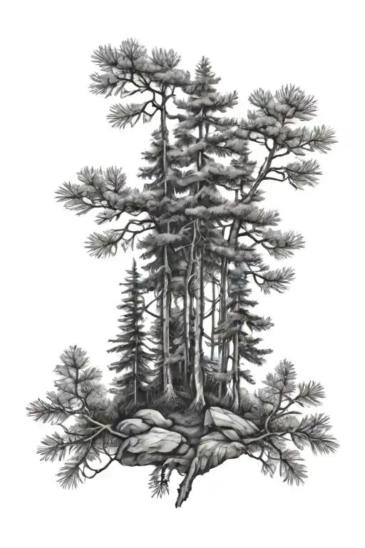 Spruce Forest Black And White In Realistic Style On Forearm