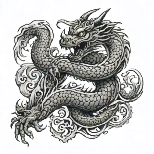 A Traditional Japanese Dragon Intertwined With Buddhist Symbols