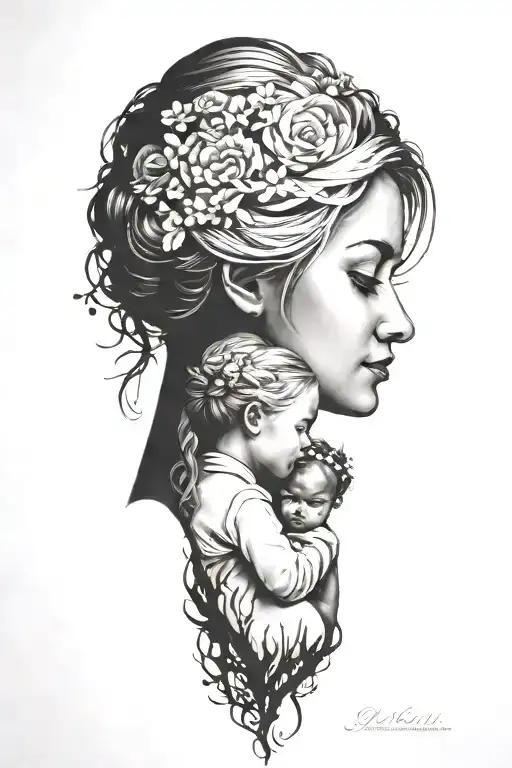 Mother And Daughter Silhouette