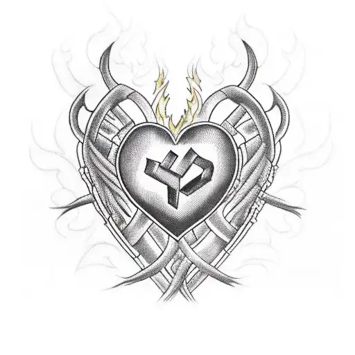 A Cartoon Heart With The Logo Of Rammstein In It And Flames Around