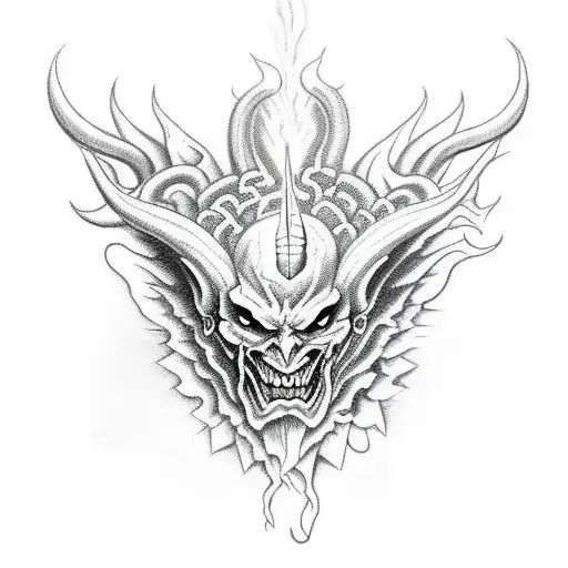 Devil Big Wide Drawing With Open Wings Demon In Hell