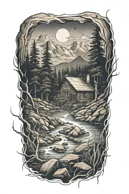 Creepy Wilderness Half Sleeve Tattoo Featuring Needles