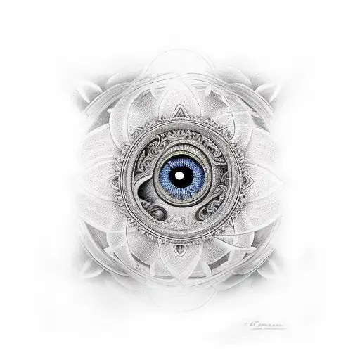 Eyes In The Lotus On Men Center Chest Vertical And Long