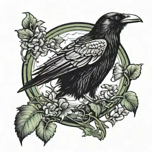 Raven Perched Holding A Shamrock Moon In Background