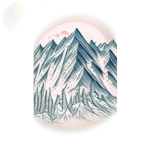 A Majestic Mountain Range With A Colorful Sunset In The Background