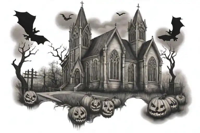 Church With Spooky Halloween Scene