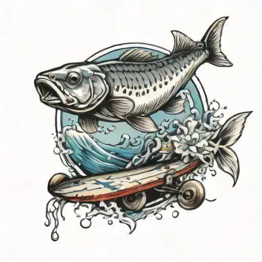 An Outside Skateboarding Scene With Fish Swimming In The Background