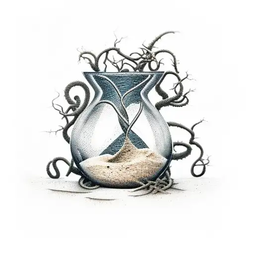 Withered Hourglass With Sand Pouring Out With Vines Wrapped Around It