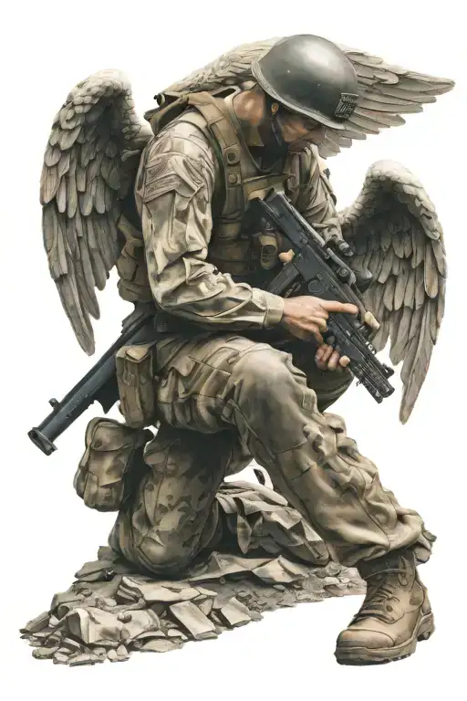 A Soldier Kneeling In Front Of An Angel