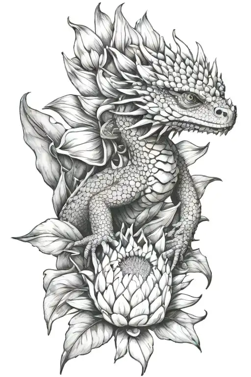 Baby Dragon Nestled Within A Protea Flower