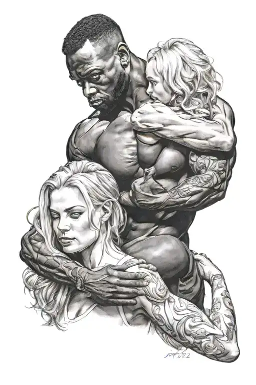 Black Muscular Man Holding White Blonde Woman Arroused