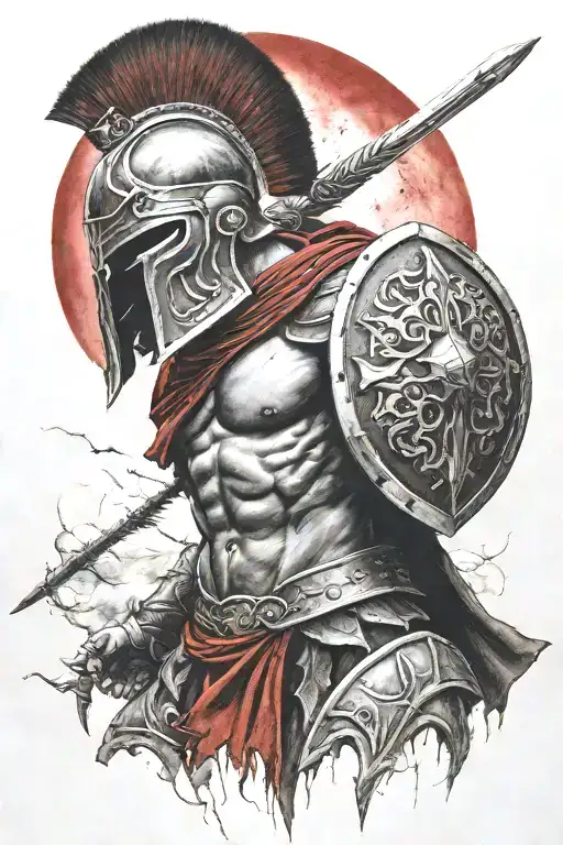 Spartan Warrior Dark Temple With Red Moon