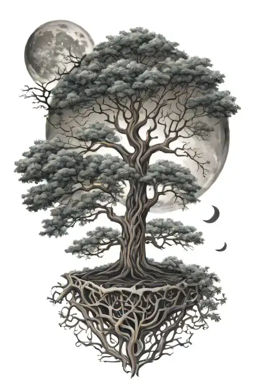 Tree Of Life And Moon Merging Together