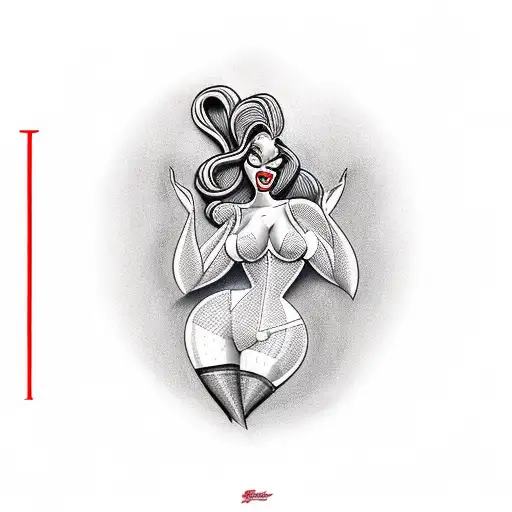 A Realism Tattoo Of Jessica Rabbit In A Burlesque Outfit Performing A Striptease