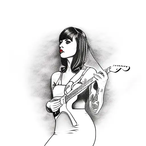 A Woman In Stockings Playing A Telecaster Guitar By A River