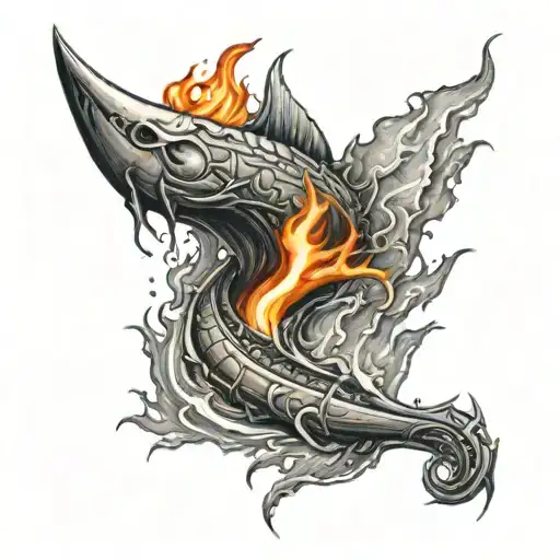 Trident On Fire With Lightning Striking