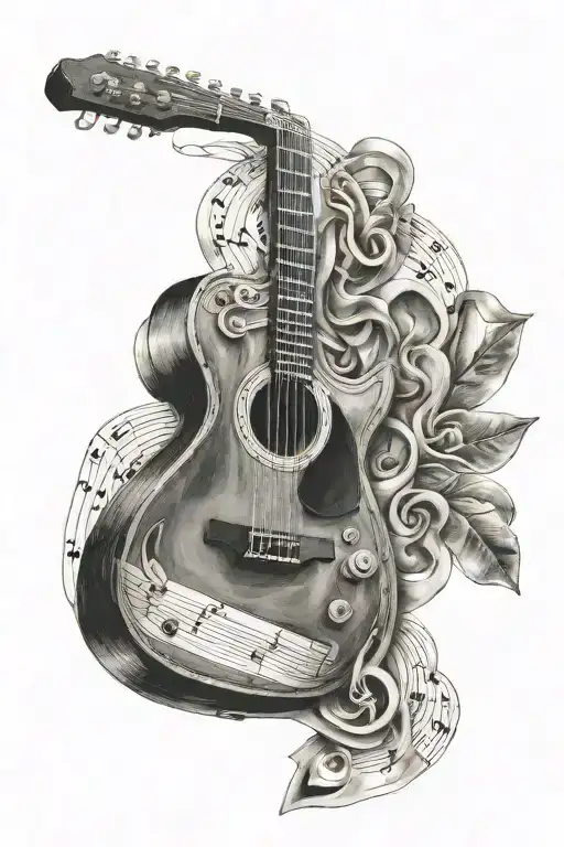 Guitar And Notes Made Of Leather
