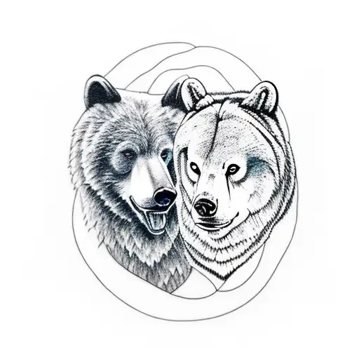 Bear And Wolf With Jungle Background