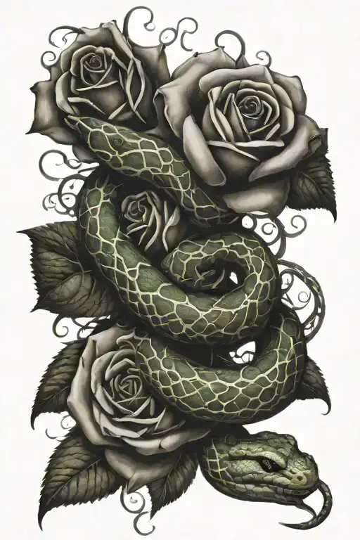 A Vine Of Roses With A Snake Intertwined Around It