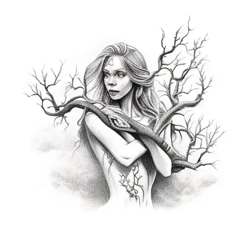 Daphne The Mythological Woman With Tree Roots As Legs And Tree Branches And Leaves As Arms