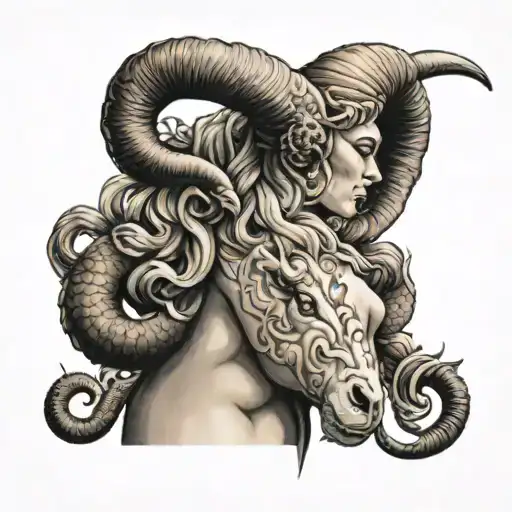 Realistic Colored Female Aries Tattoo That Contains A Full-body Woman Representing The Sign
