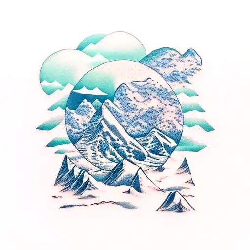 Mountain Scene With Ocean And Space