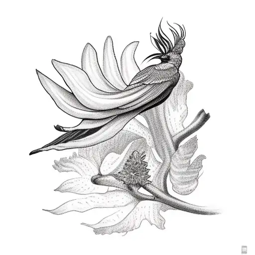 Oak Tree With A Bird Of Paradise Resting In It