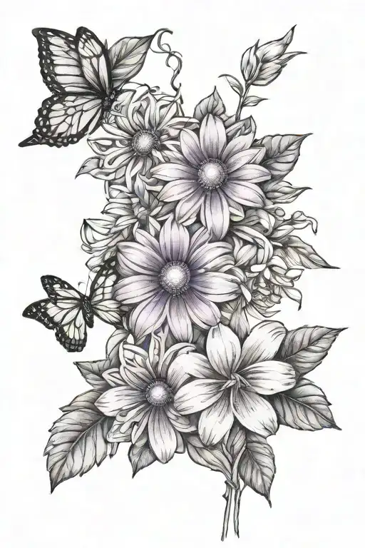 Violet Daisy And Jasmine Flowers Intertwined