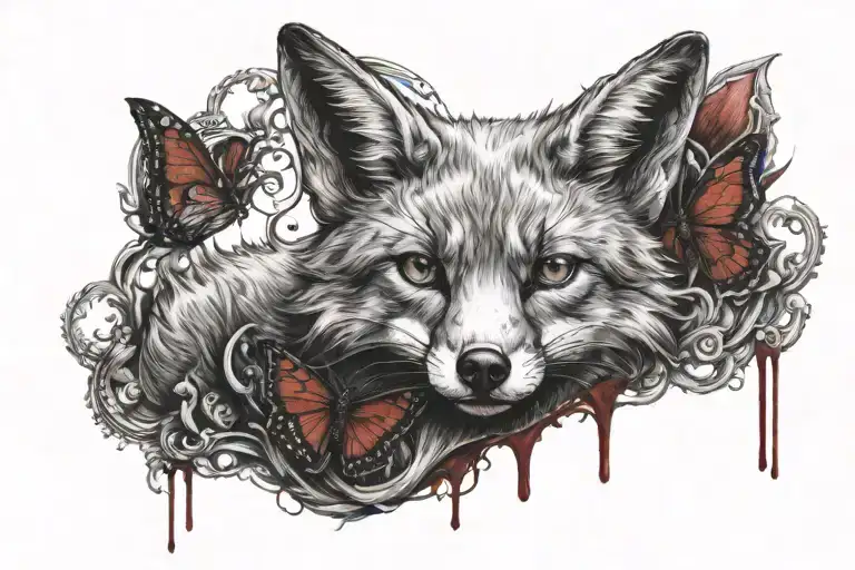 Satanic Fox With Blood Butterfly On Nose
