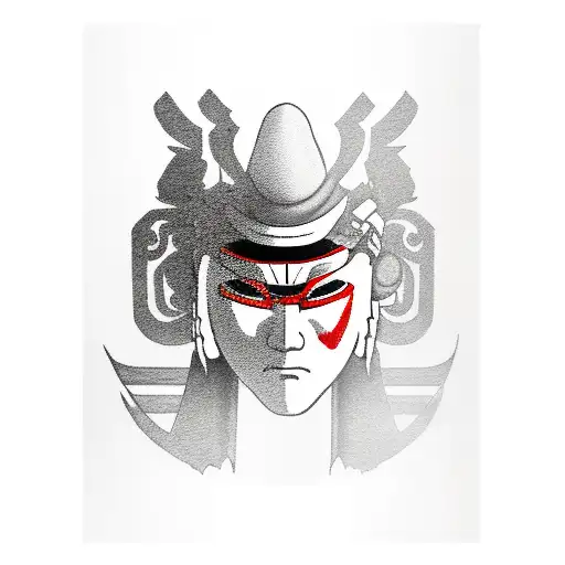 Japanese Mask With Shinto Shrine And Itachi Uchiha Eyes