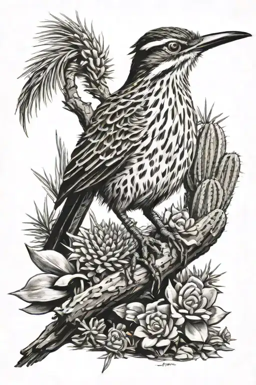 Roadrunner And Cactus Growing