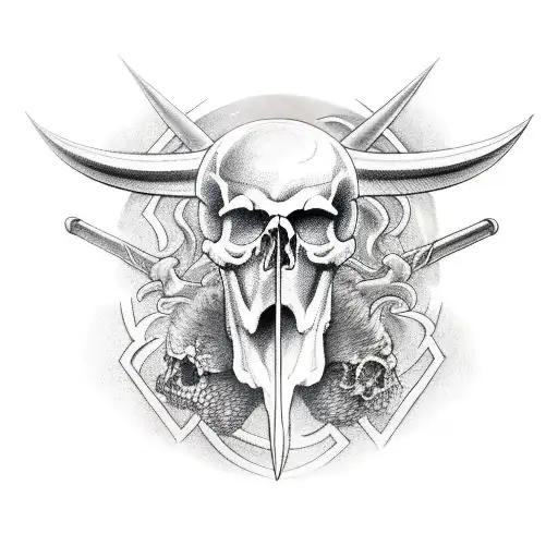 Raven Skull With Two Battle Axes And Runes Viking