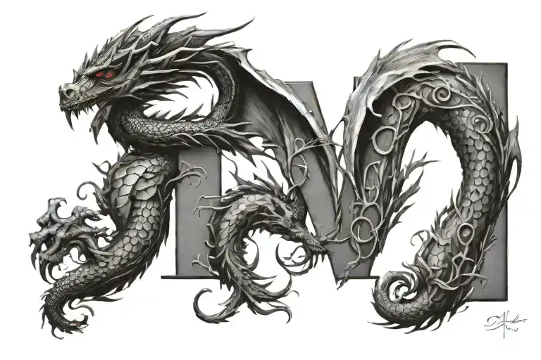 Dragon And Dates And Initials Of 2 Passed Loved Ones Incorporated