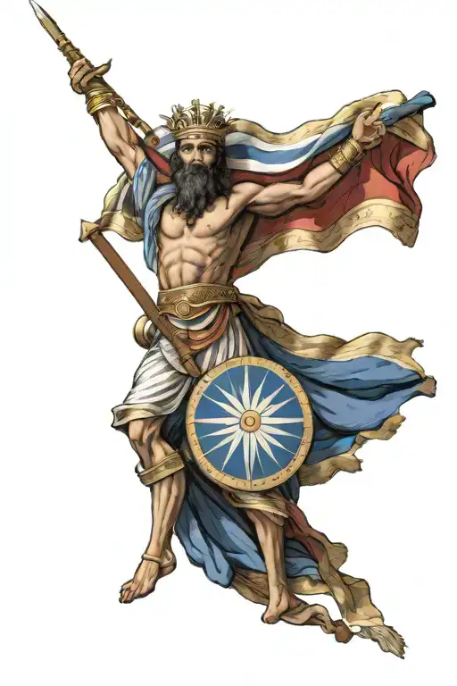 Assyrian Flag With Jesus In Front View