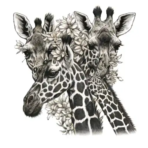 Giraffe Family Surrounded July Birth Flowers