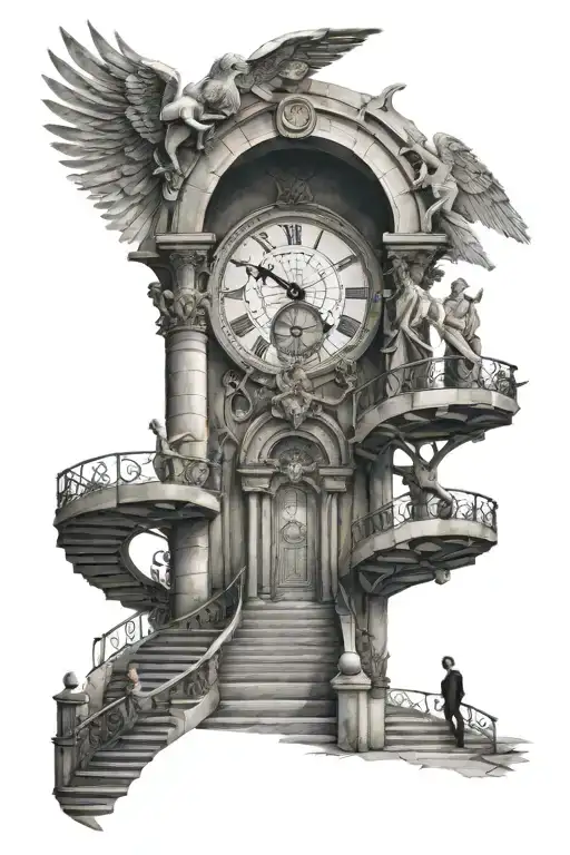 Geometric Arch Angel Michael With Time And Hour Glass Dna Stairs With Someone Walking Up It