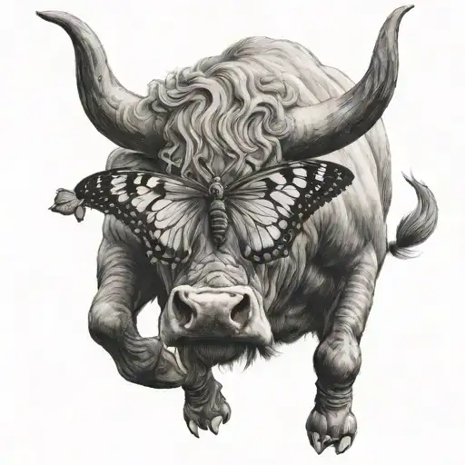 A Scary Bull With A Butterfly On Its Horn