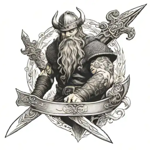 A Viking Warrior Wielding A Viking Dagger In Front Of A Viking Boat