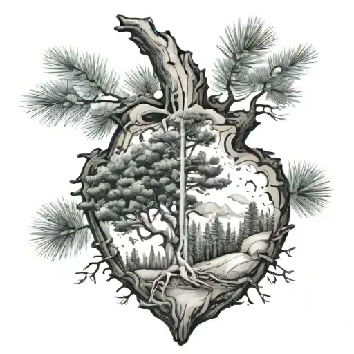 Half Of A Pine Tree And Half Aspen Tree To Form A Heart