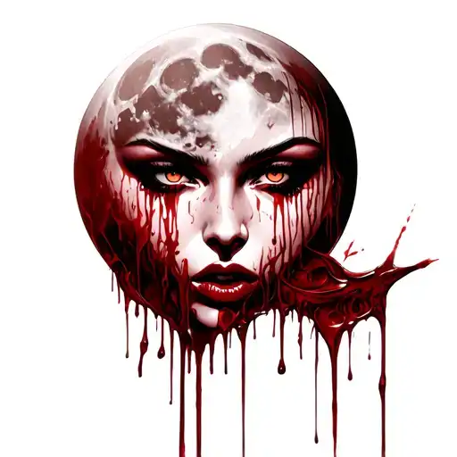 Satanic Womans Face Dripping In Blood Moon
