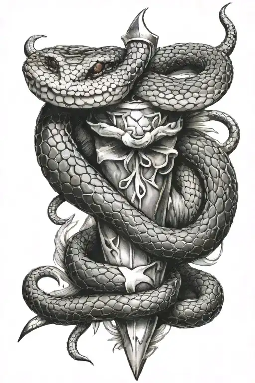 Snake Wrapped Around A Dagger With A Heart
