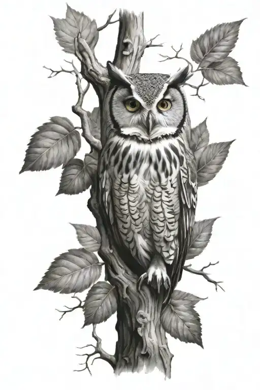 Owl Black And White Tree Nature Blackout Sleeve