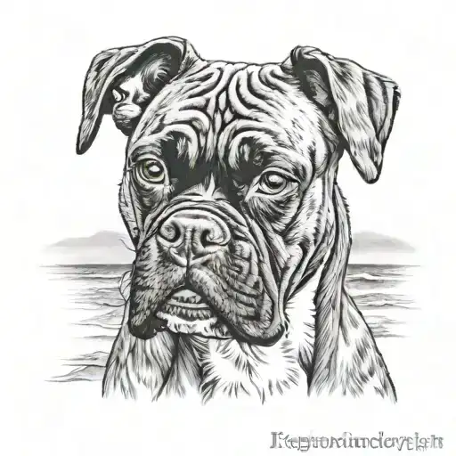 Realistic Portrait Of A Boxer Dog With A Beach Background