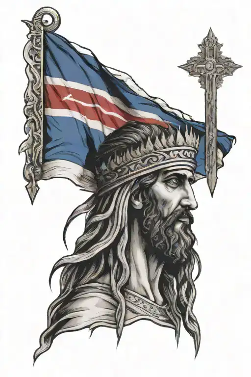 Assyrian Flag With Jesus In Front Weeping And Praying
