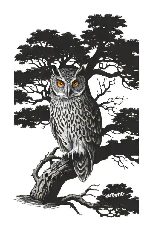 Owl Black And White Tree Nature Blackout Band