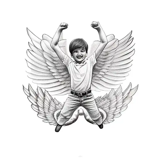 A Boy With Wings Rides A Horse