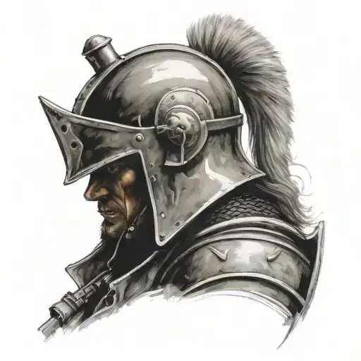 Warrior With Helmet And Weapon In Hand In Profile