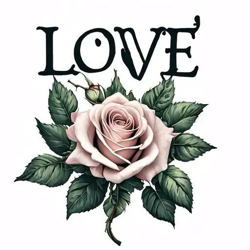 Roses And Word 'Love' Written