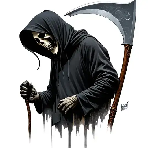 Grim Reaper In Black Hoodie Holding A Scythe
