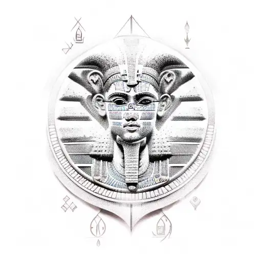 A Realistic Portrait Of Ancient Egyptian God Set With Intricate Hieroglyphic Patterns